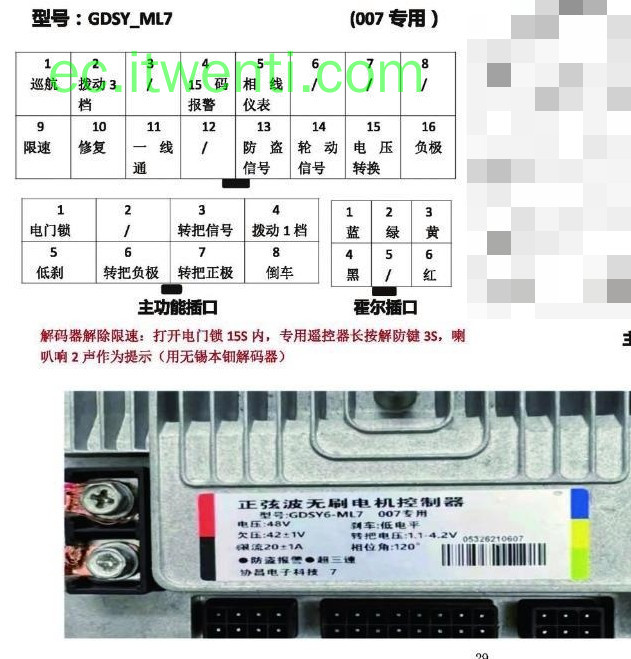 【深远】GDSY6-ML7 (007专用) 控制器针脚定义图 | 接线图
