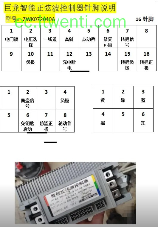 【巨龙】ZWK072040A 控制器针脚定义图 | 接线图