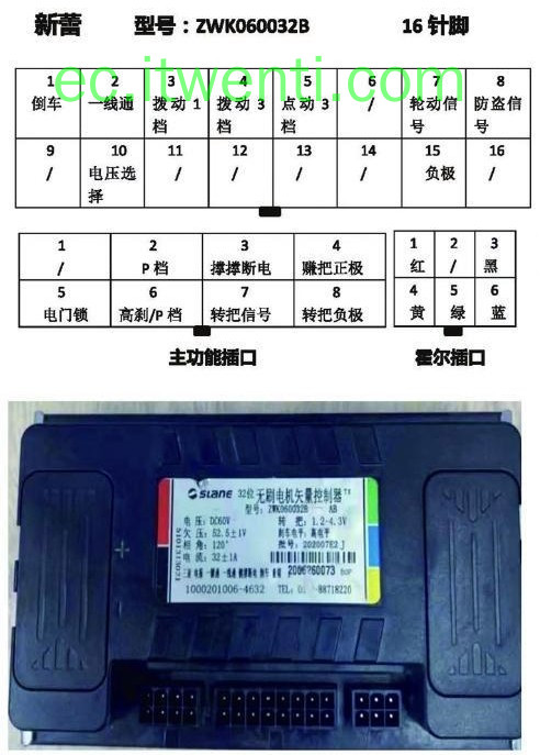 【新蕾】ZWK060032B 控制器针脚定义图 | 接线图