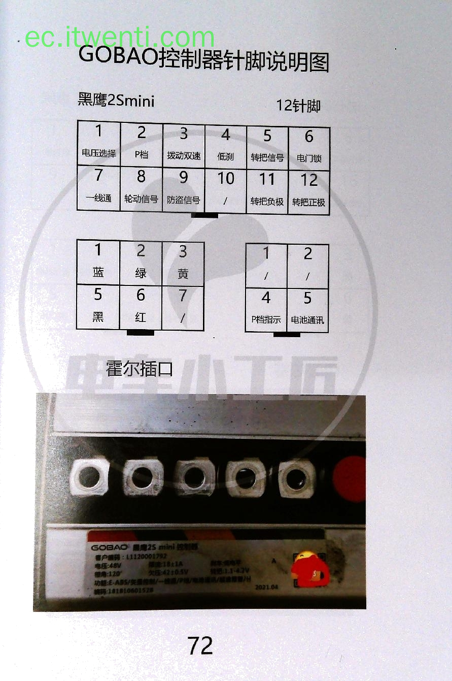 【GOBAO】黑鹰2S mini 控制器针脚定义图 | 接线图