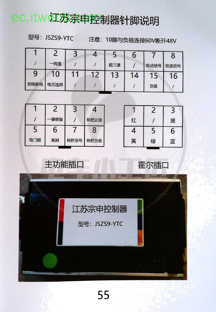 【江苏宗申】JSZS9-YTC 控制器针脚定义图 | 接线图