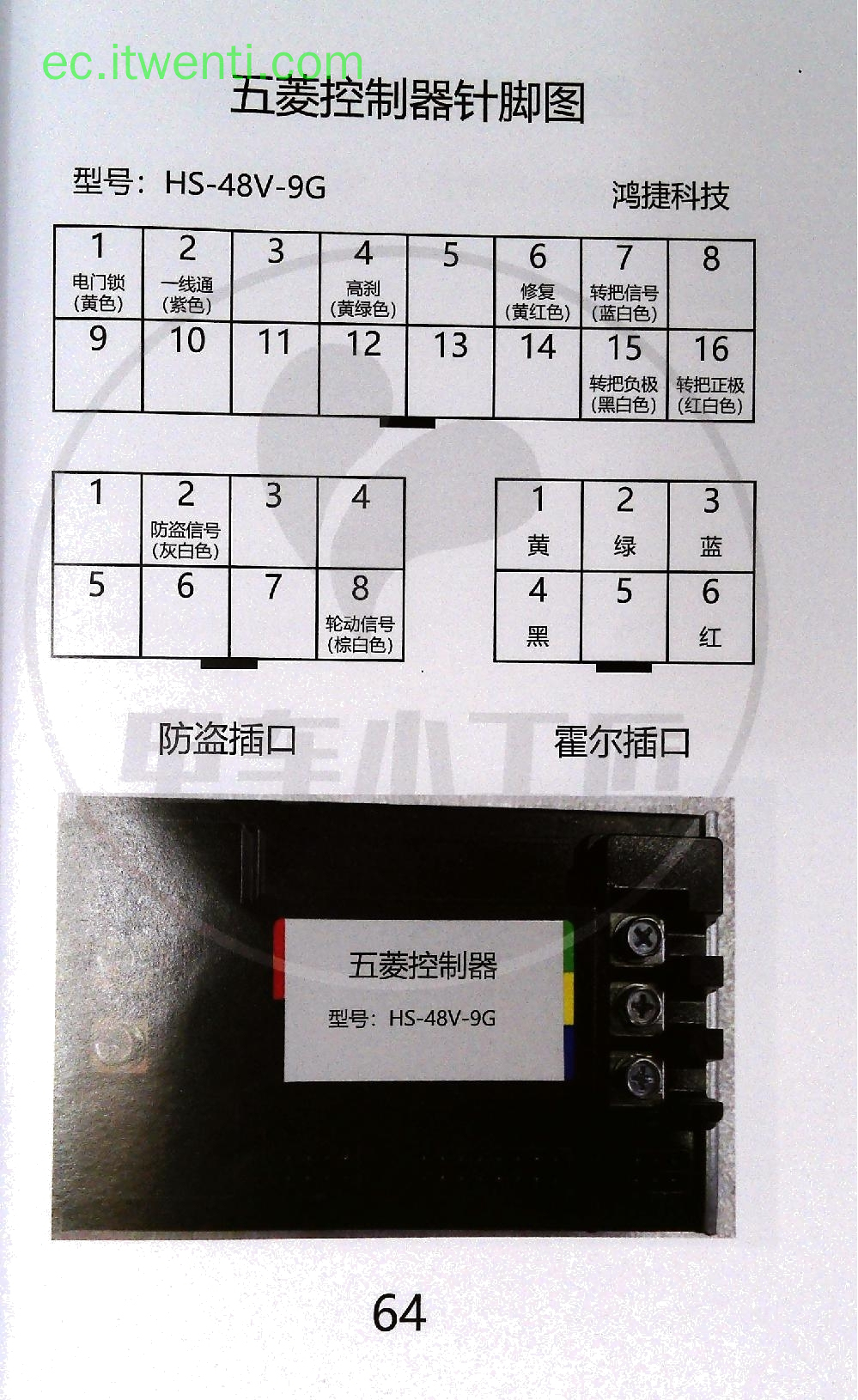 【五菱】HS-48V-9G / 鸿捷科技 控制器针脚定义图 | 接线图