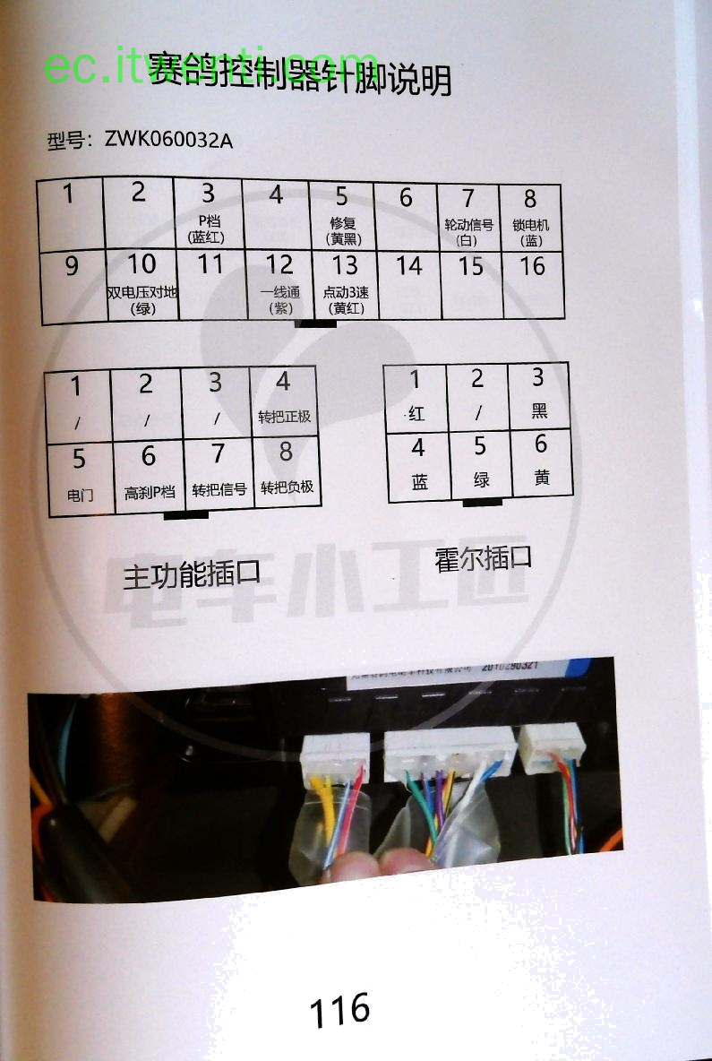 【赛鸽】ZWK060032A 控制器针脚定义图 | 接线图