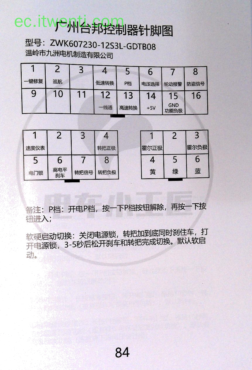 【台邦】ZWK607230-12S3L-GDTB08 控制器针脚定义图 | 接线图